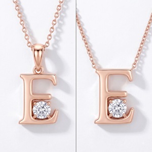 Colgante de plata de ley 925 con letra E, corte brillante redondo, diamante cultivado en laboratorio y natural, joyería unisex con diamantes, regalo. - Product Image 3