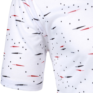 Men's <b>White</b> Short Sleeve Knitted <b>Polo</b> Shirt With Geometric Print Casual Style Regular Fit Button Front Design - Product Image 4