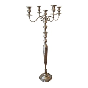 New design cast aluminum shiny nickel plated <b>candelabra</b> 4 arm candle stand handcrafted metal candelabrum customize size colors - Product Image 3