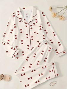 Ensemble de pyjama en mousseline thermique écologique confortable pour femme, imprimé rayé - Haut à manches longues et col montant, pantalon à taille élastique, lavable en machine - Product Image 5