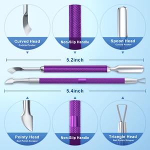 Ensemble de manucure 4-en-1 en acier inoxydable 2 pièces, double usage, pousse-cuticules, coupe-ongles, grattoir, éplucheur, pochette de voyage - Product Image 4