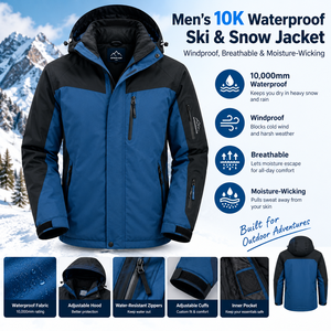 เสื้อแจ็คเก็ตสกีและสโนว์บอร์ดสำหรับผู้ชาย ดีไซน์ใหม่ กันน้ำ 10000 มม. กันลม ระบายอากาศได้ดี ซับเหงื่อ ผลิตจากโพลีเอสเตอร์ 100% บุด้วยผ้าฟลีซ - Product Image 2