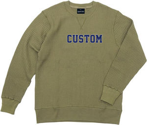 High Quality 100% Organic Cotton <b>Blank</b> Knit Waffle Crew Long Sleeve t Shirt Heavy <b>Weight</b> <b>Blank</b> Waffle T Shirt With custom logo - Product Image 4