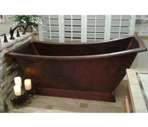 Hammered Copper Antique Freestanding Oval Bathtub Luxury Rustic Eco-Friendly Soaking Tub High Backrest Vintage Faucet Design. - Product Image 5
