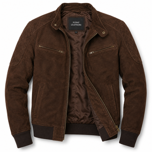 Winter Men's Casual Sven Mocha <b>Suede</b> Bomber <b>Jacket</b> Zipper Closure Windproof Breathable Quick Dry Eco-Friendly Anti-Bacterial - Product Image 1