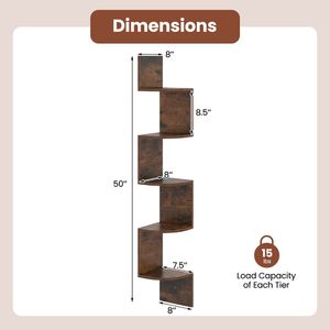 Libreria Angolare a 5 Ripiani da Parete in Legno, Organizzatore per Soggiorno e Cucina - Product Image 6