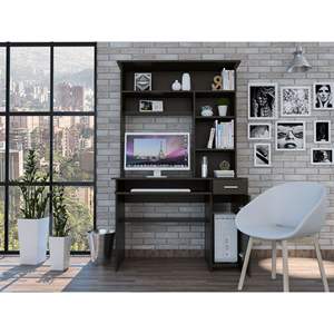 Wengue nero 2 cassetti 7 ripiani scrivania Computer con Hutch - Product Image 1