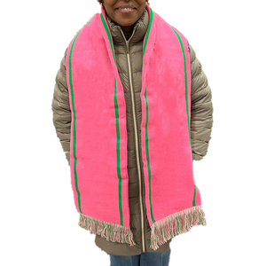 Écharpe en tricot rose et vert surdimensionnée AKA Sorority pour femme, mélange de cachemire de luxe, longue étole enveloppante, douce, chaude, à bords rayés, hiver - Product Image 1