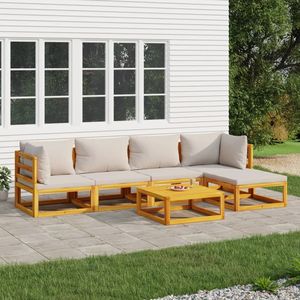 Ensemble de salon de jardin avec coussins gris clair, couleur bois naturel, mobilier d'extérieur haut de gamme - Product Image 1