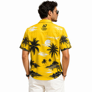 Custom Men Hawaiian Camp Collar <b>Button</b> <b>Up</b> Yellow <b>Shirt</b> Premium Polyester Tropical Sublimation Printed Beach Resort Casual <b>Shirt</b> - Product Image 4