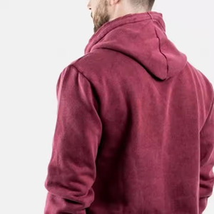 Sweat à capuche en molleton bordeaux délavé vintage pour homme, personnalisable avec cordon de serrage, couleur unie, style décontracté, vente en gros - Product Image 2