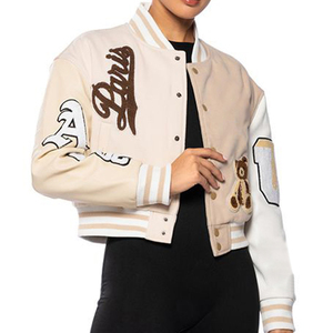Factory Custom Women's 100% Wool Chenille Embroidery Letterman Baseball Varsity Cropped Jacket Streetwear Style - Product Image 1