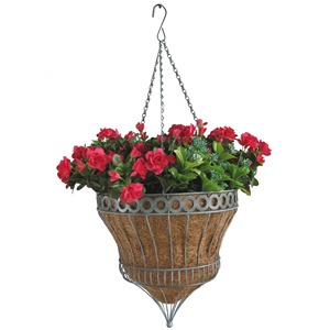 Pot de fleurs suspendu en métal vintage avec finition galvanisée, design elliptique pour plantes d'intérieur et d'extérieur - Product Image 4