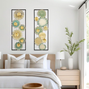 Set of 2 Large Rectangular Metal <b>Wall</b> <b>Panels</b> Abstract Floral Artwork for Living Room Bedroom Kitchen Hallway Modern Home Decor - Product Image 1
