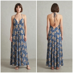 Vestido Maxi Halter con Estampado Floral Boho para Mujer, Sin Mangas, Cintura Imperio, Corte en A, Vestido de Gasa para Vacaciones de Verano - Product Image 5