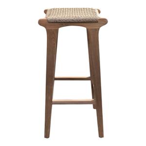 Tabouret de bar en teck massif naturel, style mid-century modern, hauteur de comptoir, avec assise en rotin tressé à la main, pour restaurant, hôtel, café - Product Image 5