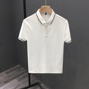 Men's Half Sleeve Polo Shirt Breathable Knitted Fabric Striped Embroidery <b>Design</b> Custom Logo Casual Fashion Summer - Product Image 4