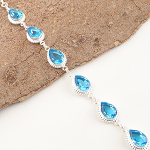 Bracelet ajustable en argent 925 fait main avec topaze bleue suisse taille poire et sertissage clos en laiton – Bijou de déclaration - Product Image 4