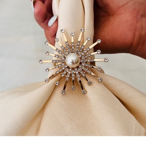 Pearl Flower Napkin <b>Ring</b> <b>Holder</b> Decorative Metal Napkin Buckle for Dining Table Wedding Hotel Banquet Bulk Supply - Product Image 5