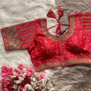 Designer Bridal Wear Heavy Embroidery Work Silk <b>Readymade</b> <b>Blouse</b> - Product Image 4