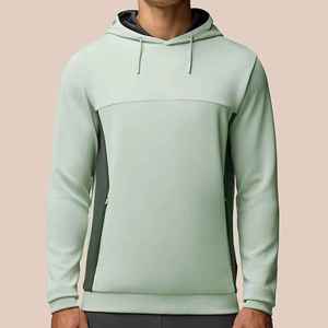 Sudadera con Capucha para Hombre, Color Verde Salvia, Manga Larga, Felpa Francesa, Corte Ajustado, Transpirable, Informal, para Otoño, con Bolsillo Frontal, Tejido de Punto - Product Image 1