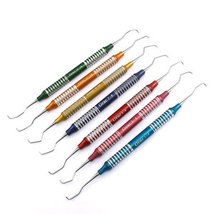 Lot de 7 Curettes Dentaires Gracey à Manche Creux, Instruments Dentaires Manuels Certifiés CE, Poignées Colorées, Acier Inoxydable, Soins Bucco-Dentaires, Double Usage - Product Image 1