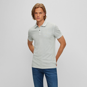 Polo de Manga Corta Gris Claro para Hombre con Logotipo Personalizado, 100% Algodón, Tela Oxford, Casual, Transpirable, Teñido Liso, Corte Regular - Product Image 1