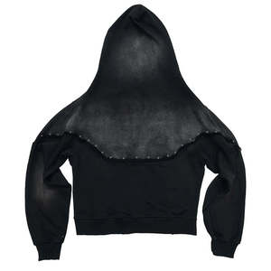 Sweat à capuche oversize zippé intégral style streetwear en molleton 100% coton avec motif imprimé, coupe droite, épaules tombantes, noir - Taille XL - Product Image 4
