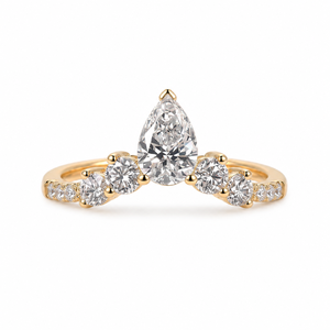 14K Gold Plated Pear Lab Grown Diamond Tiara Band <b>Ring</b> | <b>Crown</b> Curved Wedding Band | VVS Clarity IGI Certified Stackable - Product Image 1