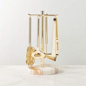 Innovative Gold Finish Bar Tool Set with Marble Base Stand Professional Cocktail Making Accessories Elegant Home Bar Decor - Product Image 1