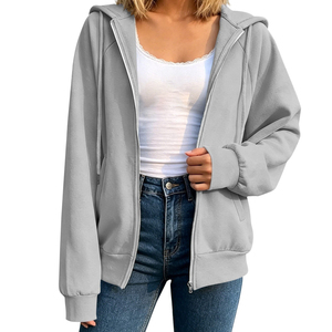 Wholesale Custom Women's <b>Zip</b> Up Hoodies Full <b>Zip</b> <b>Hooded</b> Sweatshirt Long Sleeve Casual Streetwear Private Label Clothing - Product Image 2