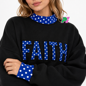 Sweat-shirt d'hiver noir pour femme Faith Solid, col montant oversize, manches longues, en coton tricoté, écologique, respirant, imprimé - Product Image 6
