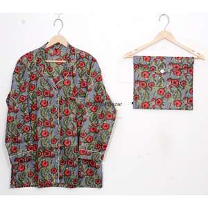 Conjunto de Pijamas para Mujer Hechos a Mano 100% Algodón, Transpirables, de Lujo, para Todas las Temporadas, Manga Larga, Estampado Floral, Cómodos - Product Image 2