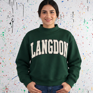Langdon Women's <b>Black</b> Custom Mock Neck Pullover Sweater Greek Letter Sorority Fraternity College University Apparel Embroidery - Product Image 3
