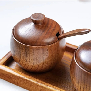 Ensemble de salières, poivrières et sucrières en bois naturel avec couvercle, design élégant et moderne, ustensiles de cuisine, vaisselle de table, salière - Product Image 6