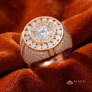 Anillo Halo de Moissanita Chapado en Oro Rosa, Corte Redondo, Banda Pavé, Joyería Hip Hop, Regalo para Hombre, Miami, Chicago, EE. UU. - Product Image 3