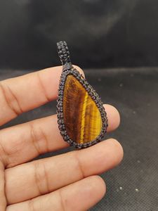 Pendentif en macramé œil de tigre avec cabochons en pierres précieuses naturelles, pendentif en macramé fait main, lot mixte - Product Image 6