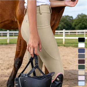Culotte d'équitation pour femme en polyester élasthanne haute élasticité, séchage rapide, avec fermeture auto-agrippante, deux poches, taille haute - Product Image 4