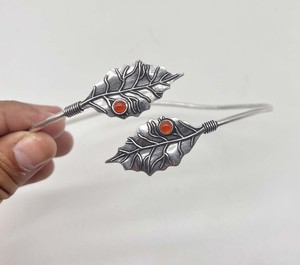 Natural Carnelian Leaf Arm <b>Bracelet</b> <b>Silver</b> Plated Upper Arm <b>Bracelet</b> Open Armlet For Women - Product Image 3
