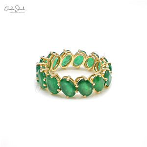 Anillo de Eternidad con Esmeralda Zambiana, Gema Ovalada de 6x4MM, Anillo de Boda Apilable con Oro Amarillo Fino de 14k, Listo para Enviar, Talla US-6 - Product Image 6