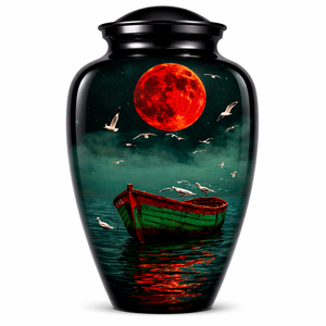 สติกเกอร์เรือสีแดงในมหาสมุทรสีเขียวสวยงาม พร้อมโกศบรรจุอัฐิเคลือบเงาสำหรับผู้ใหญ่ สำหรับใส่เถ้ากระดูกในพิธีศพ - Product Image 4
