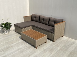 SF00080 Modern Rattan Wicker Steel Acacia Wood Polyester Cushion Outdoor Furniture Sofa Set Living Room Bedroom Apartment Villa - Product Image 4