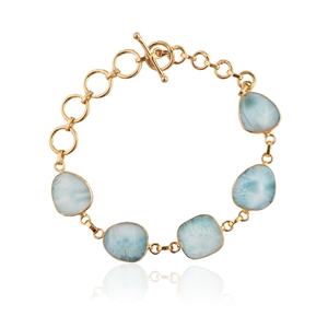 Pulsera de larimar natural multicolor con cierre de palanca en plata de ley 925 chapada en oro de 14 quilates, joyería hecha a mano para mujer - Product Image 3