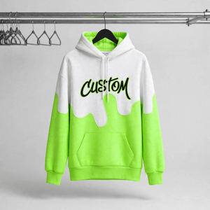 Sudadera con Capucha Personalizada con Estampado Dripping, 100% Algodón, para Hombre, Estilo Urbano, Oversize, Verde y Blanco con Bloques de Color, Logotipo Frontal y Bolsillo, Otoño - Product Image 3