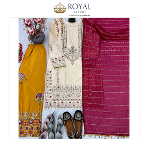 Magnifique collection de vêtements indiens de créateurs, ensemble Sharara en soie naturelle lourde avec broderie de sequins pour les mariages - Product Image 2