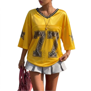 Camiseta de malla de poliéster 100% extragrande para mujer, con estampado de números vintage, corte holgado, estilo urbano, informal, deportiva - Product Image 5