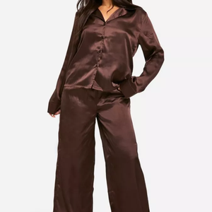Conjunto de Pijama para Mujer, Cuatro Estaciones, Transpirable, Cintura Elástica, Estilo Deportivo, Satinado, Sexy, Cierre con Botones, 100% Spandex - Product Image 2