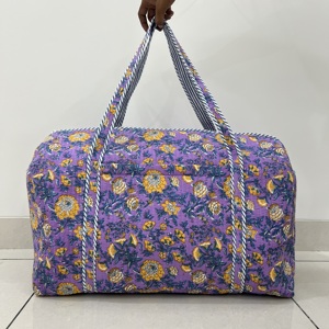 Bolsa de Lona Acolchada de Algodón de Lujo Hecha a Mano para Uso Diario, Yoga/Gimnasio, Compras, Viajes, Fin de Semana, Portátil, con Estampado de Bloques - Product Image 1