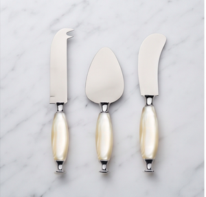 Juego de 3 cuchillos para queso con hoja de acero inoxidable y mango de resina perlada, espátula para servir queso para uso en la cocina. - Product Image 1