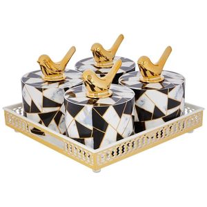 Ensemble de 4 pots en métal doré au design unique avec couvercle fleuri, hermétique, style glamour, idéal pour offrir - Product Image 6